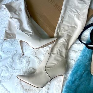 Thigh high white leather boots